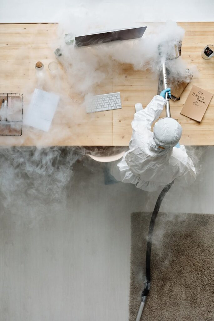 person fumigating workplace